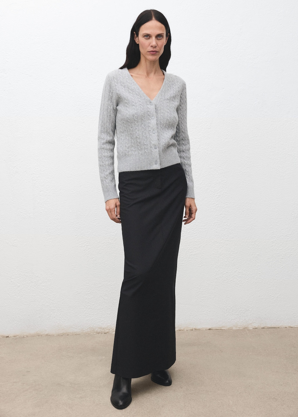 Mango Knitted Braided Cardigan Dark Heather Grey In Gray