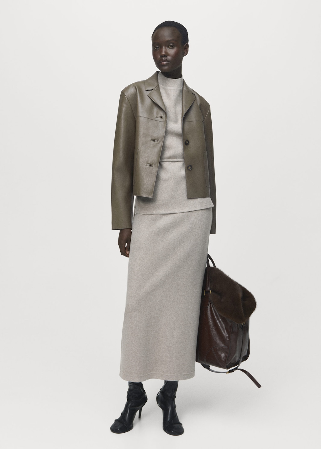 Mango Haut Col Montant Ceinture Marron Moyen - Femme - 4xl - In Brown