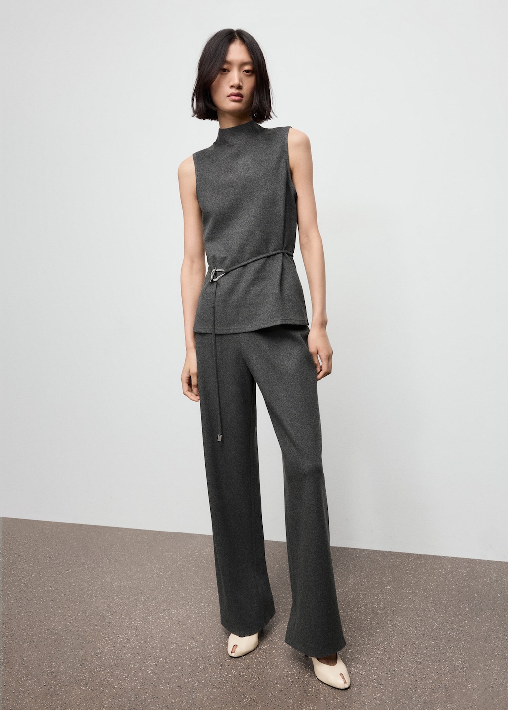 Mango Haut Col Montant Ceinture Gris Chiné Moyen - Femme - Xxl - In Gray