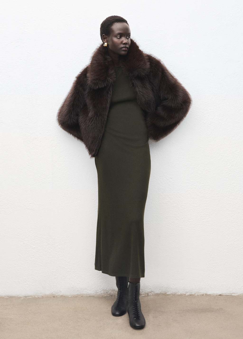 Mango Ruched Fitted Dress Khaki In Brown