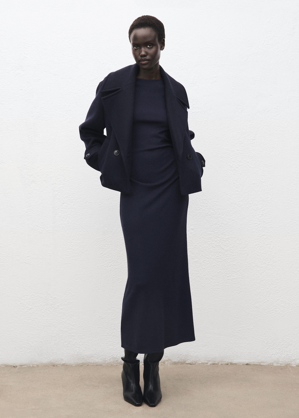 Mango Ruched Fitted Dress Navy In Blue