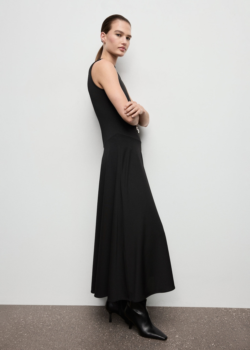 Mango Pleated A-line Dress Black