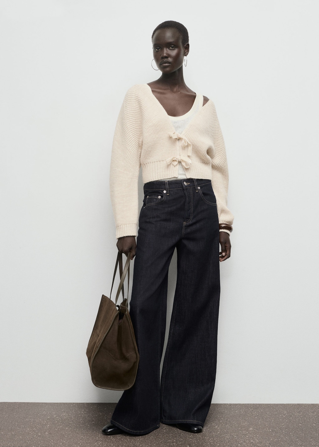 Mango V-neck Cardigan With Bows Beige In Neutral