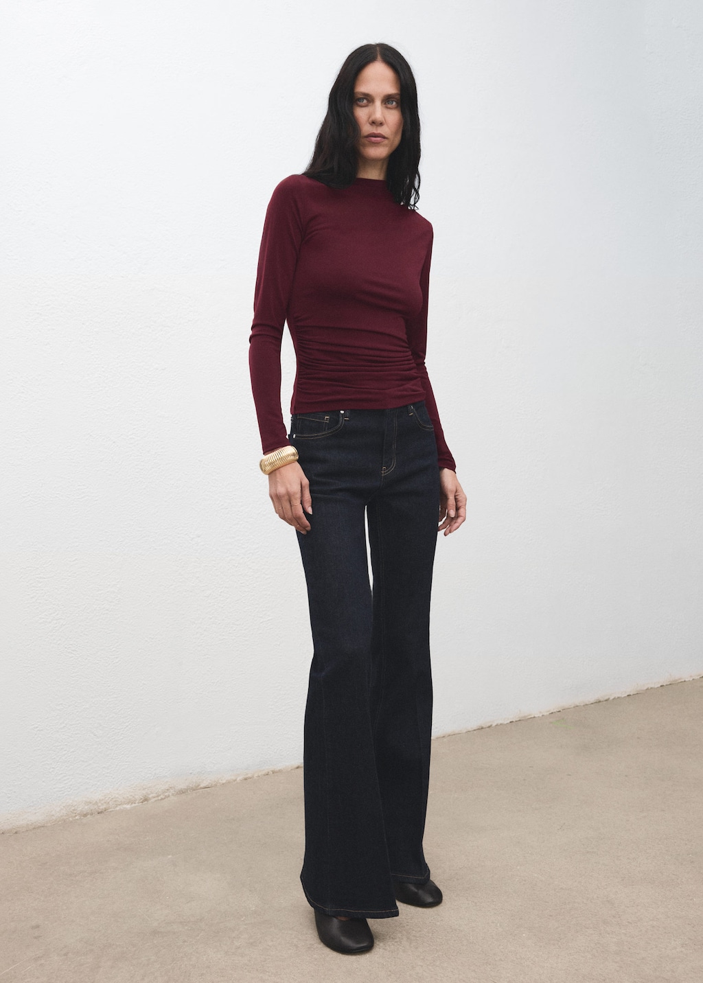 Mango Draped Fitted T-shirt Burgundy In Red