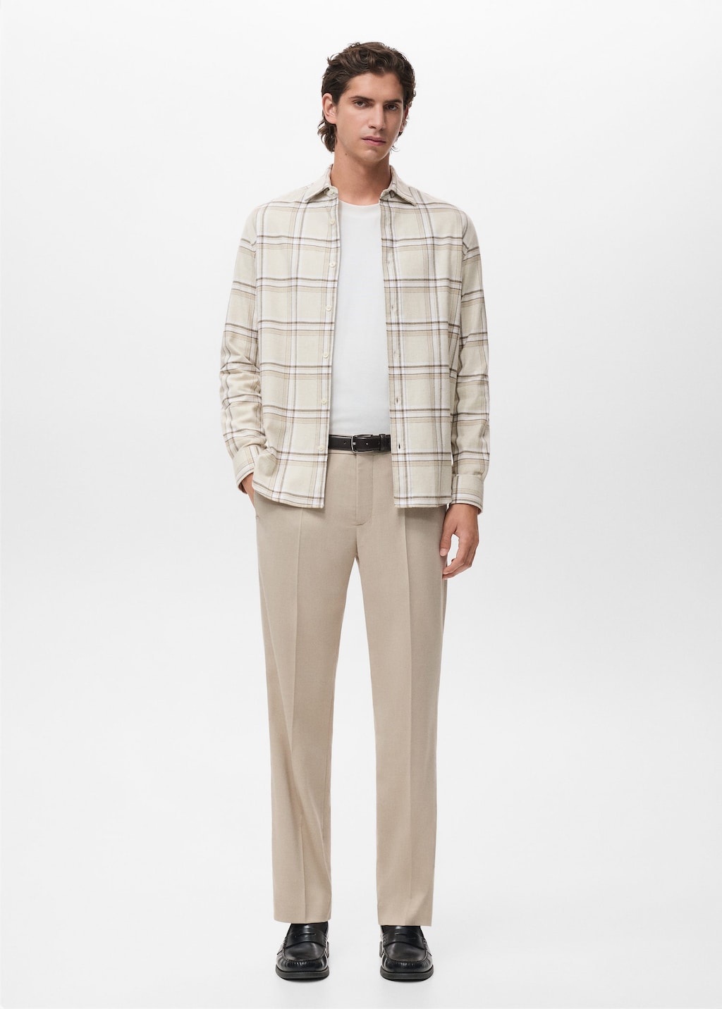 Mango Man 100% Cotton Flannel Check Overshirt Ecru In Neutral