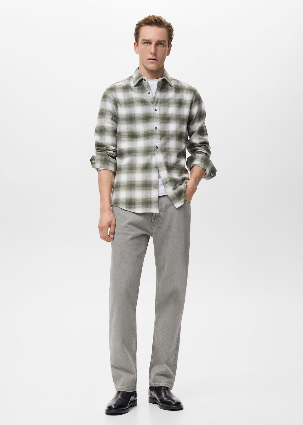 Mango Man Surchemise 100 % Coton Flanelle Carreaux Vert Foncé - Homme - Xxl -  In Green