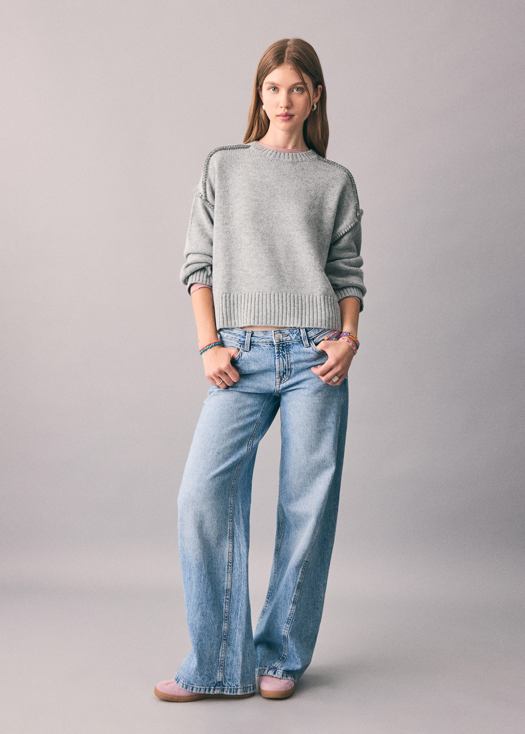Mango Teen Sweater With Seam Detail Medium Heather Grey In Gray