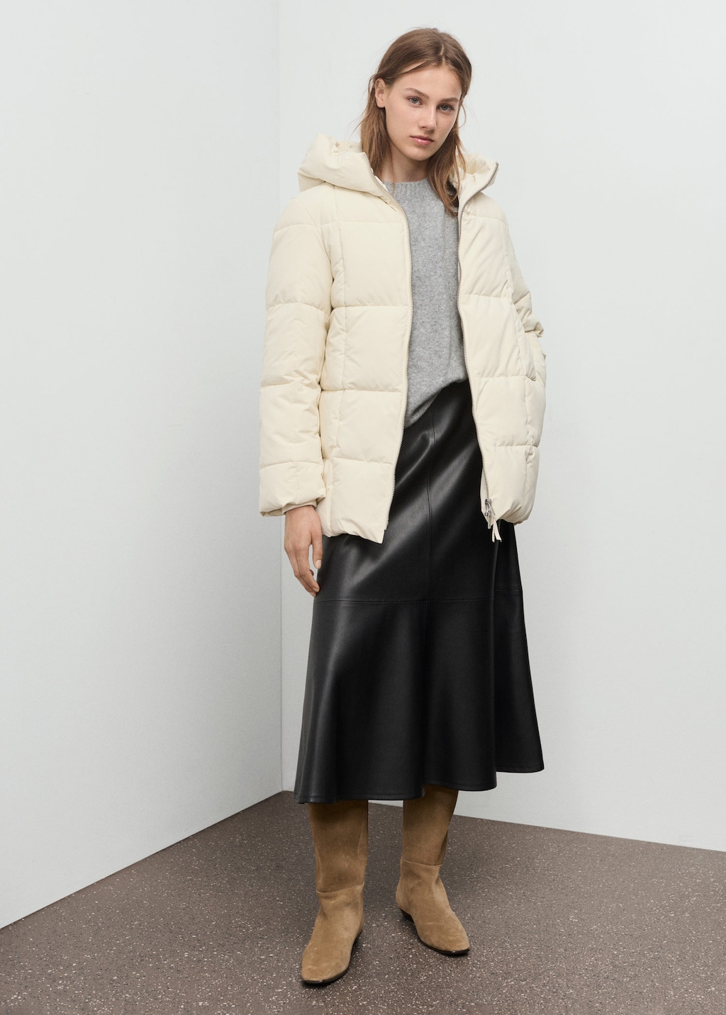 Mango Hood Puffer Coat Vanilla In Black