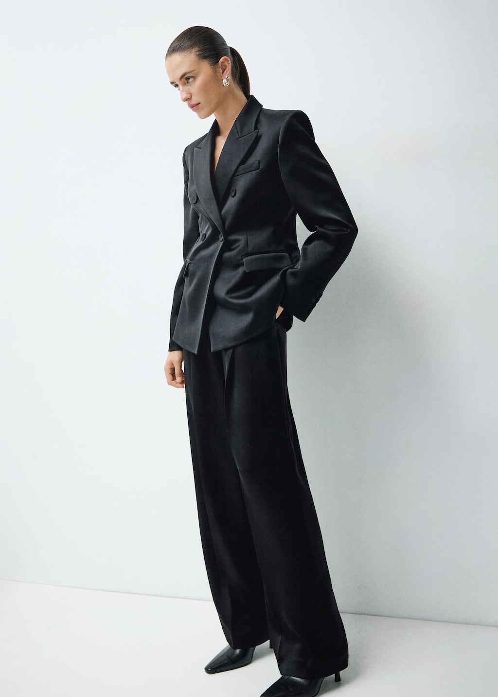 Mango Satin Suit Trousers Black