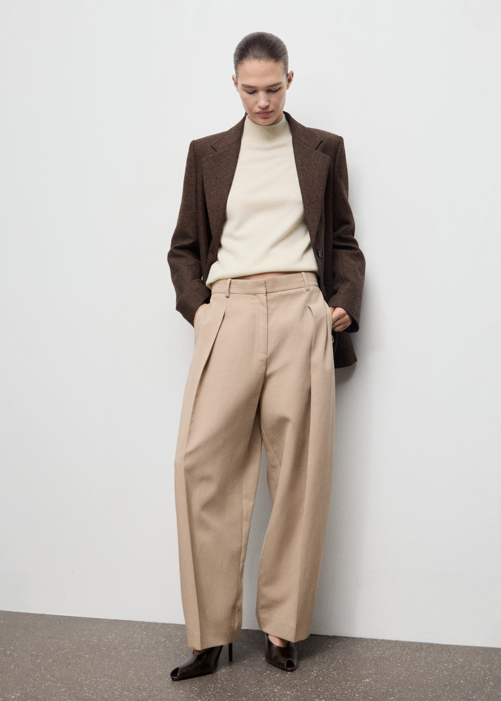 Mango Pull-over 100 % Cachemire Col Montant Écru - Femme - L - In Brown