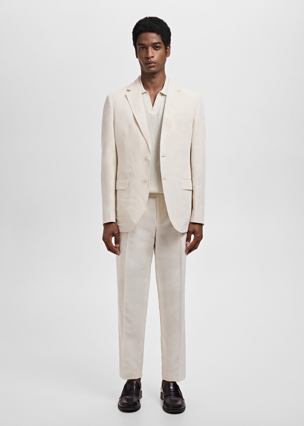 Slim-fit pleated linen trousers ecru - Man - 31 - MANGO MAN