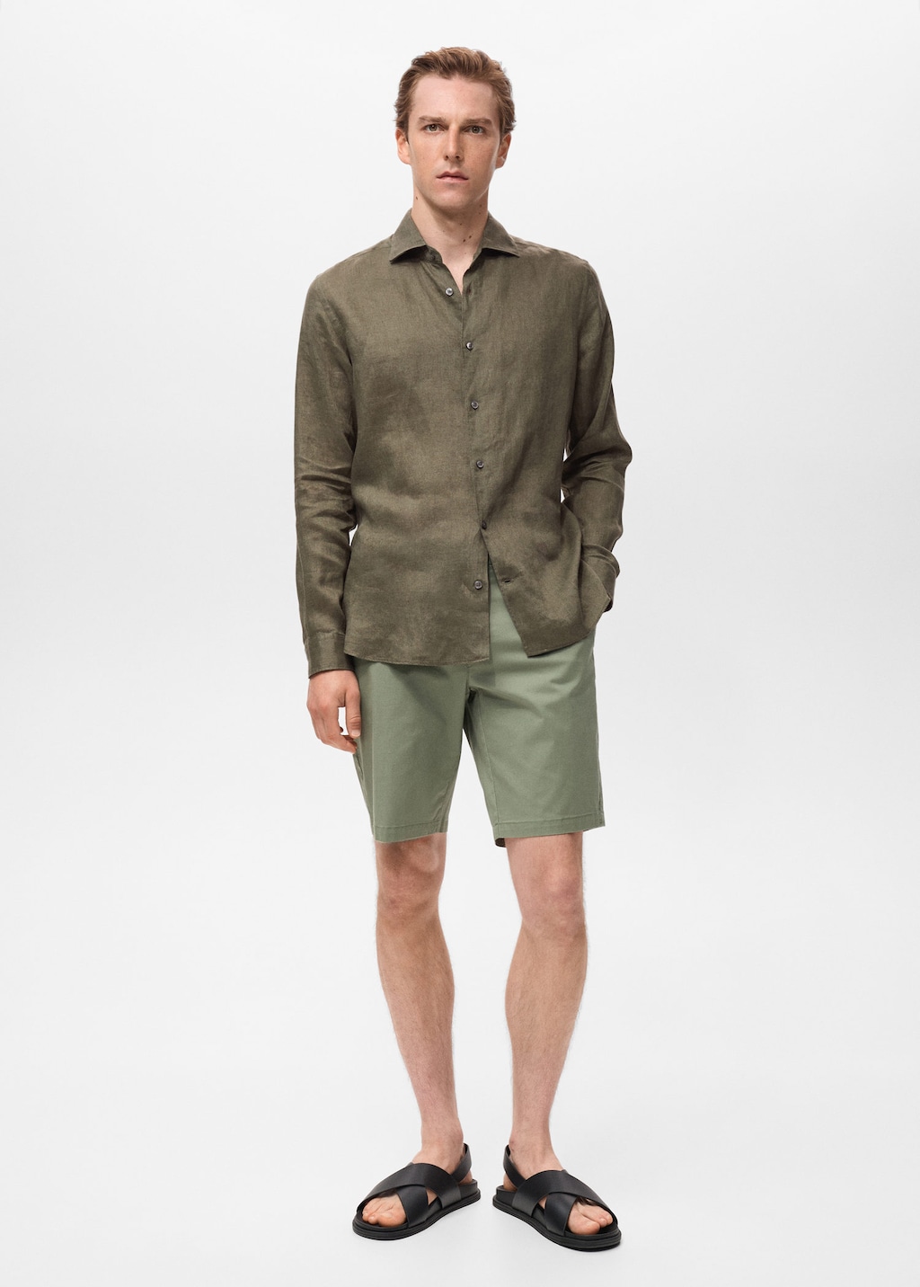 100% linen slim-fit shirt khaki - Man - L - MANGO MAN