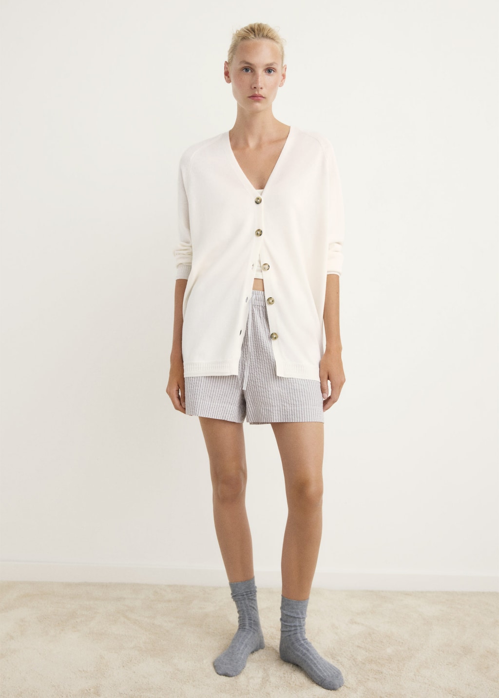 Mango Buttoned Wool Cardigan Ivory White In Neutral