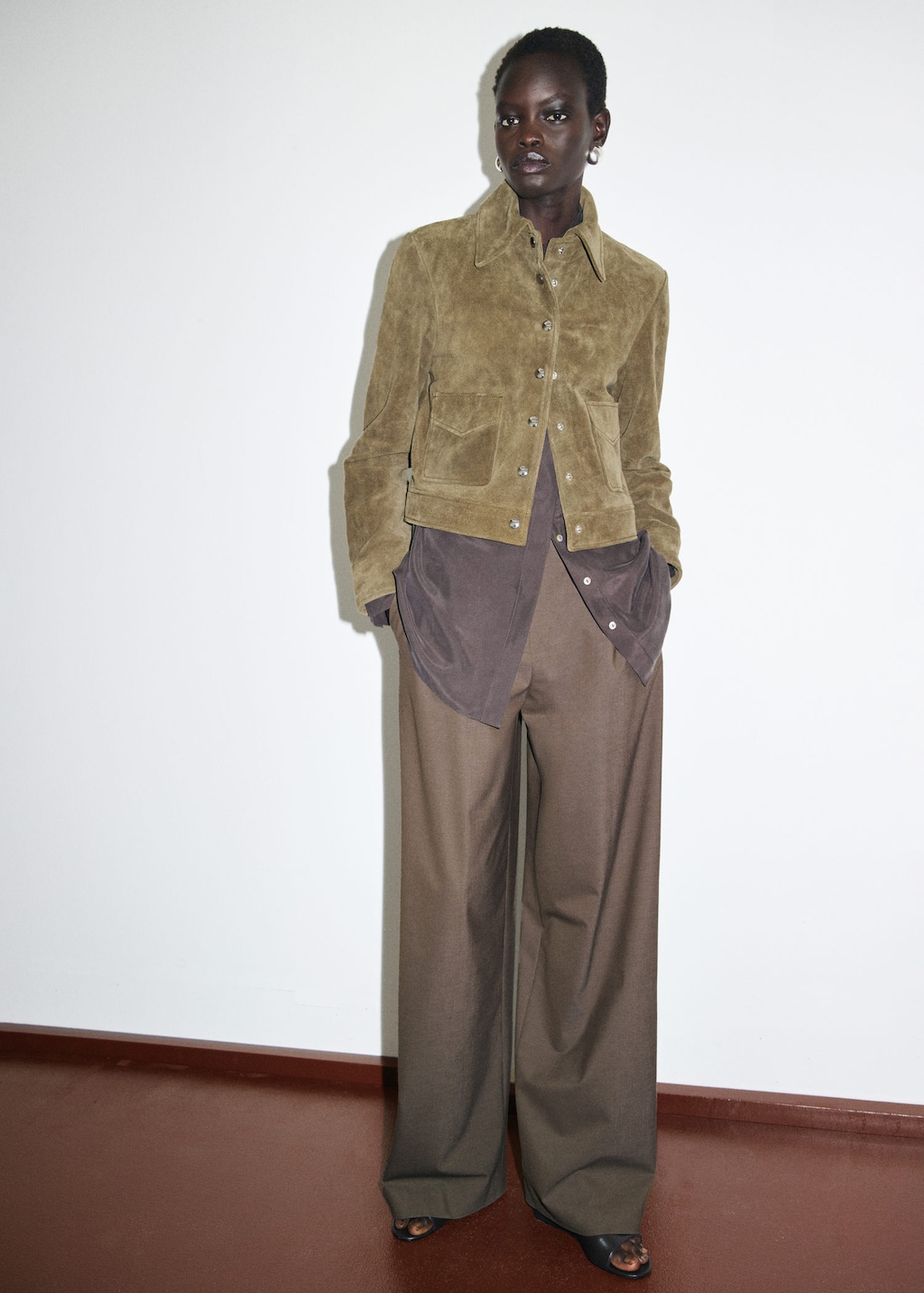 Mango Suede Leather Jacket With Buttons In Brown