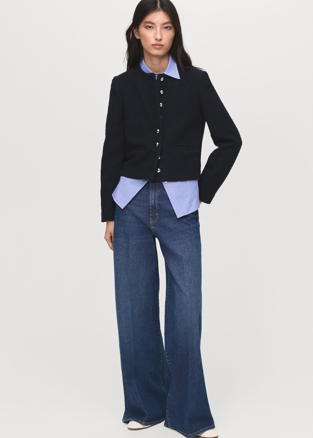 Mango Bouclé Jacket With Jewel Buttons Navy In Blue