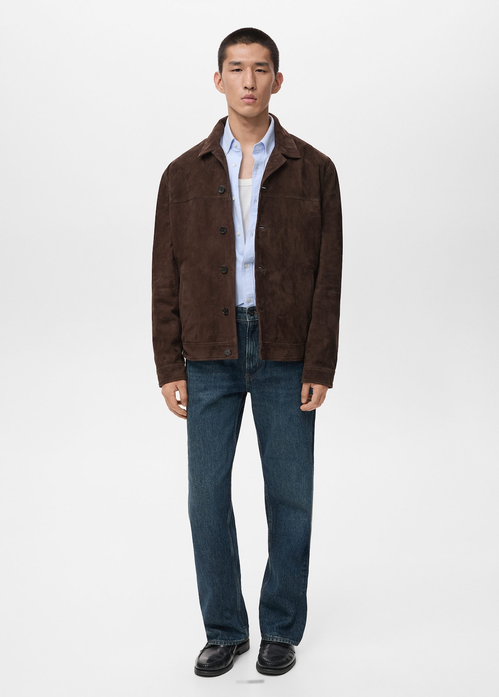 Mango Man 100% Leather Jacket With Pockets Brown