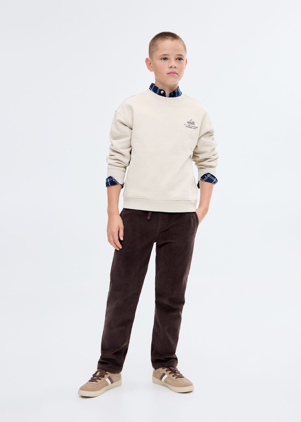 Mango Kids' Embroidered Cotton Sweatshirt Sand In Neutral