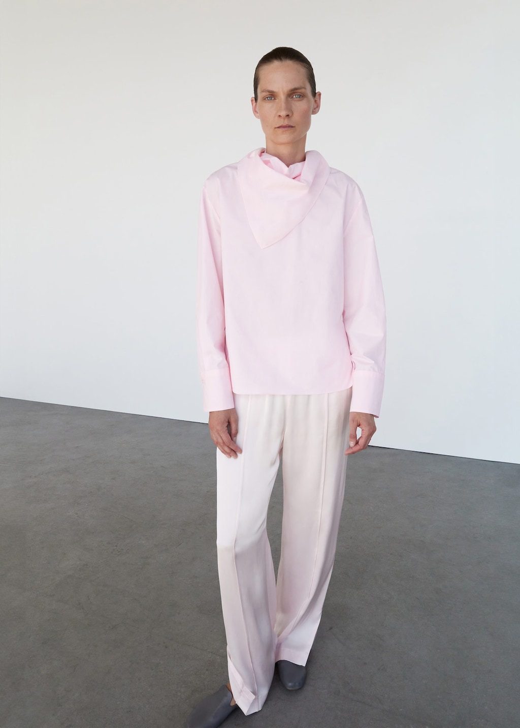 Mango Poplin Blouse With Handkerchief Pastel Pink