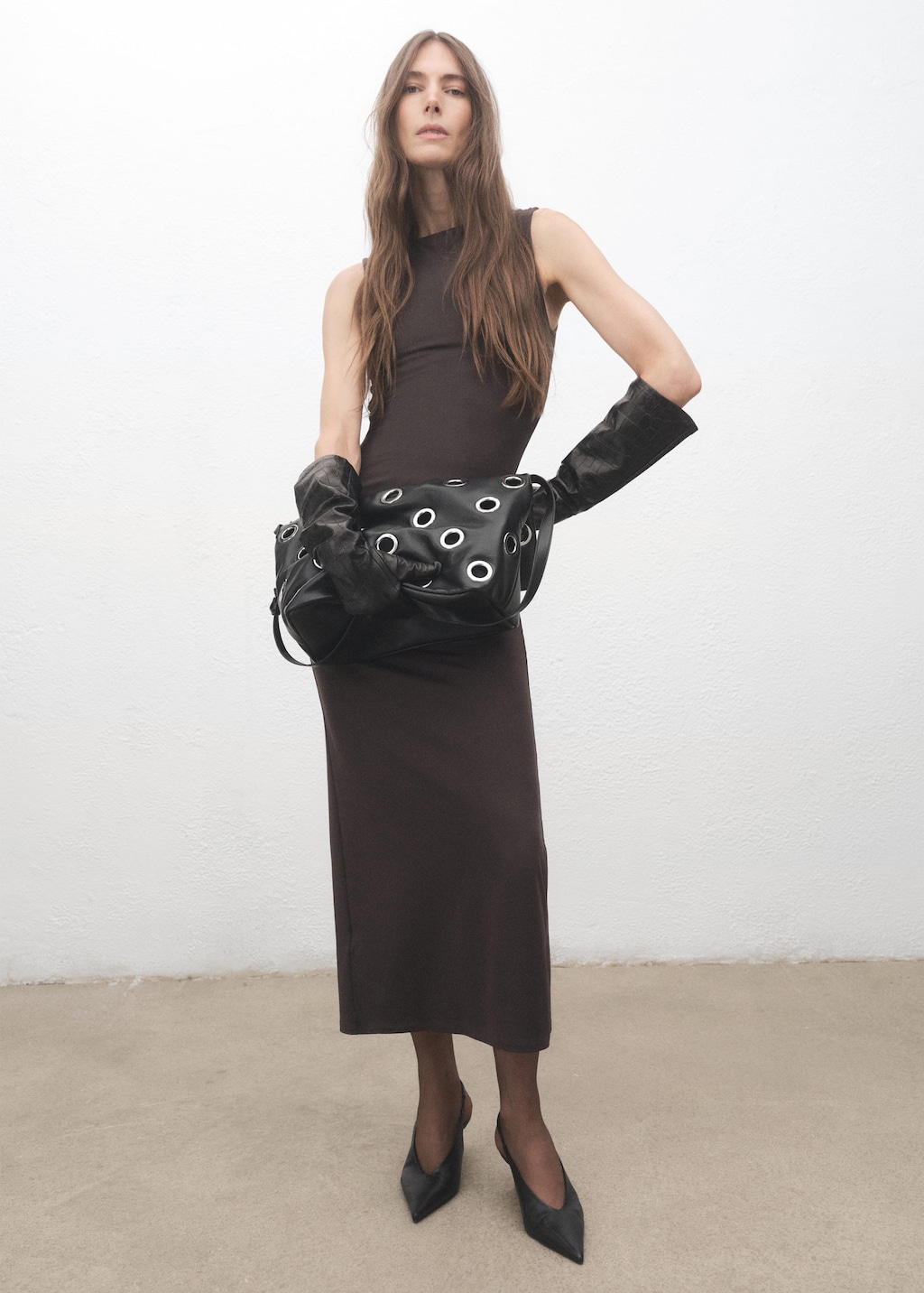 Mango Shoulder Bag With Eyelets Black