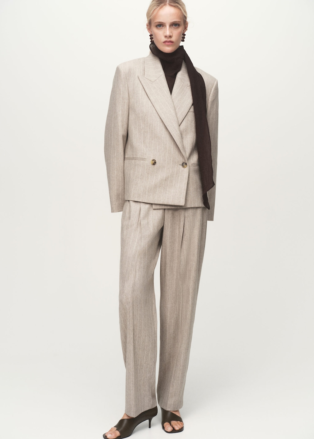 Mango Pinstripe Wool Suit Jacket Grey In Multi