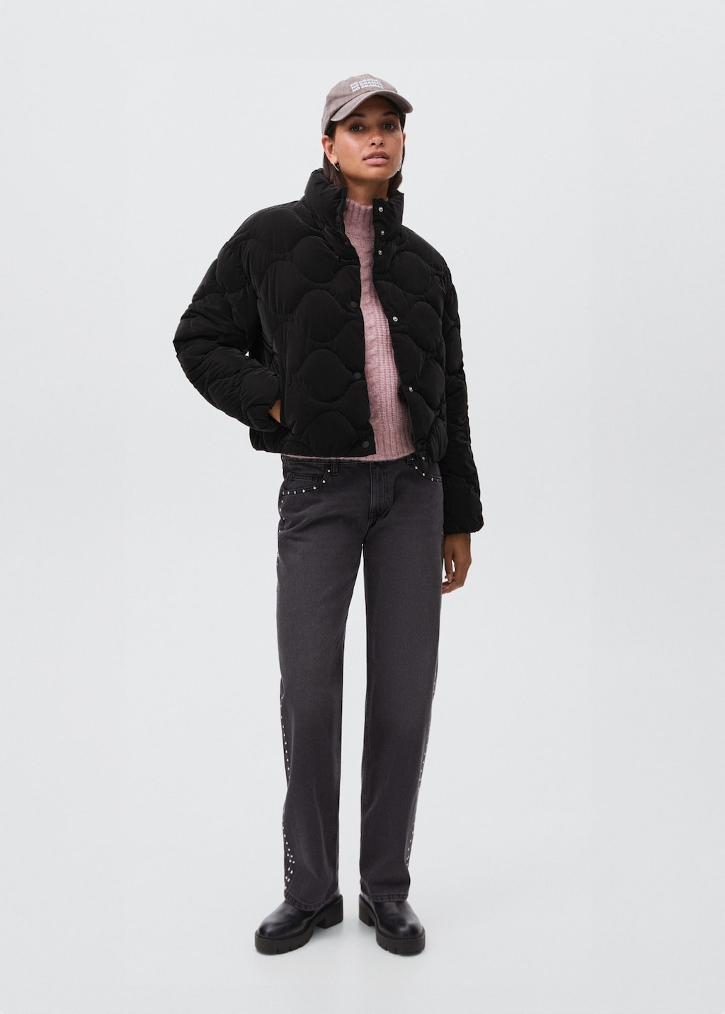 Mango Teen Waxed-effect Padded Anorak Black