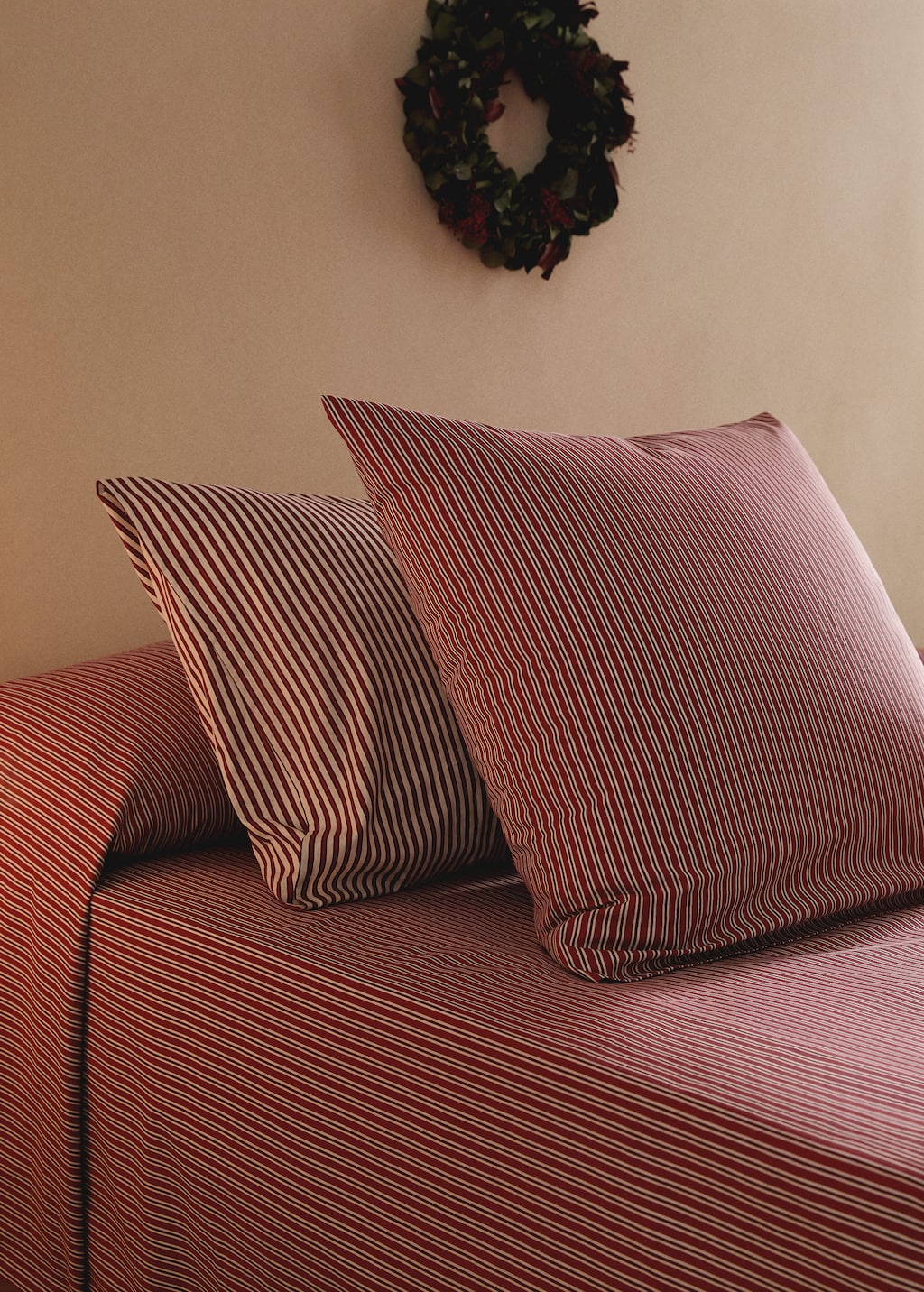 Mango Home Reversible Percale Cotton Striped Pillowcase 60x60cm Maroon