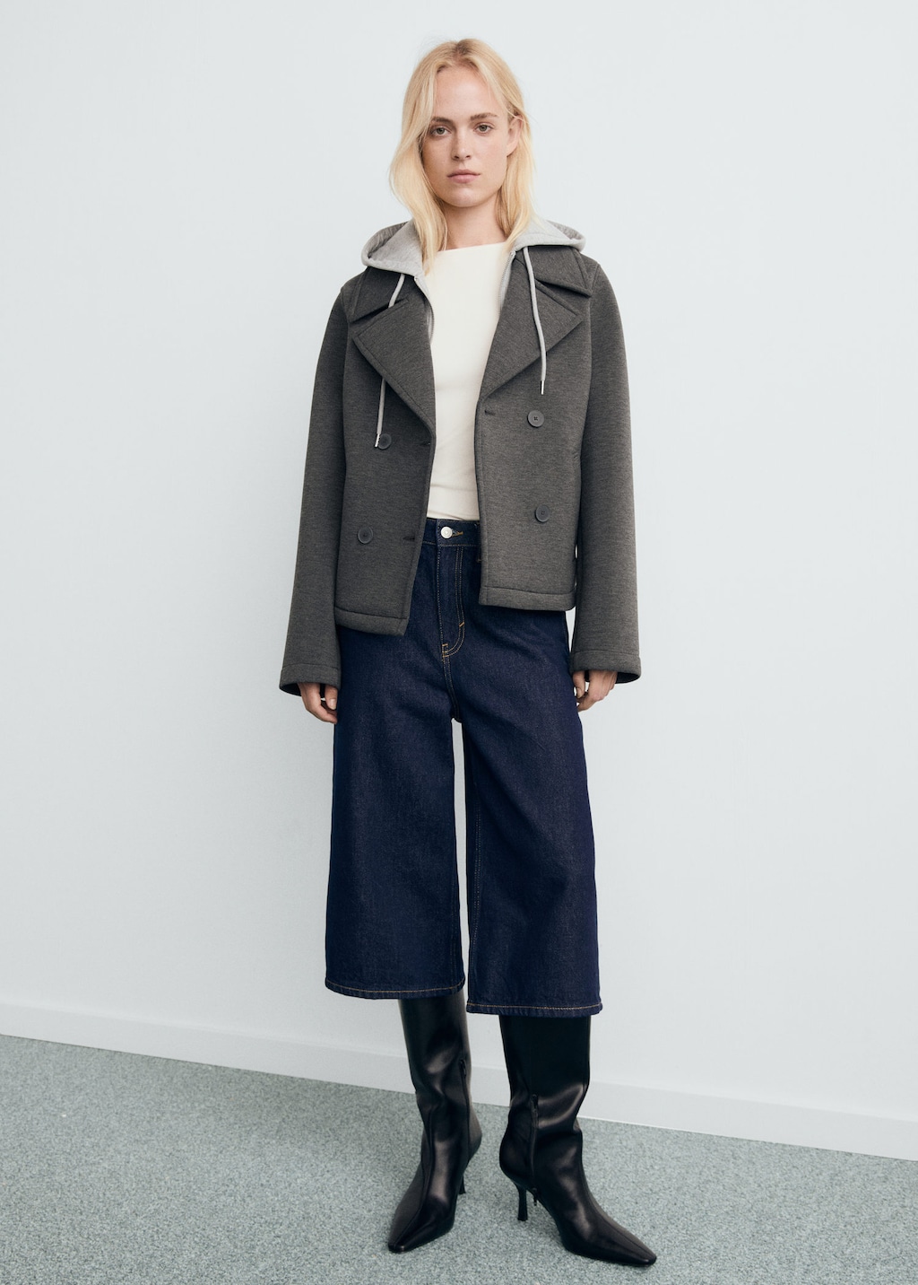 Mango Combined Hooded Jacket Medium Heather Grey In Gray
