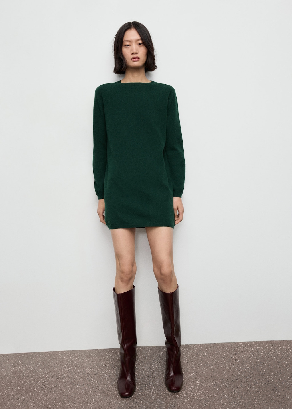 Mango Fine-knit Dress Dark Green