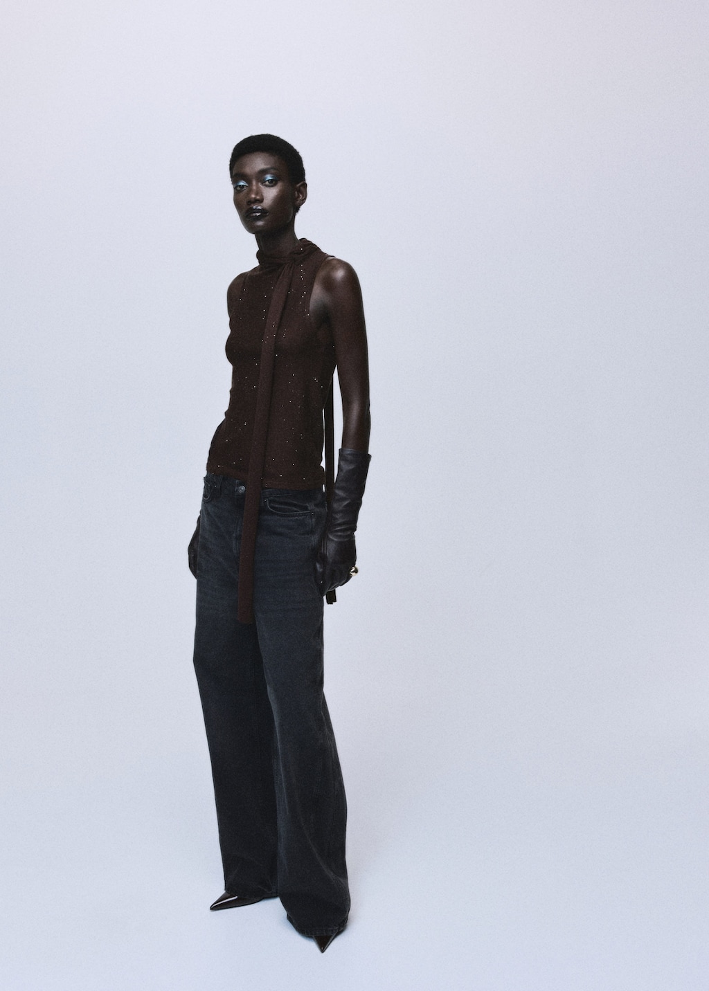 Mango Top Brillant Avec Foulard Marron - Femme - Xxl -  In Brown