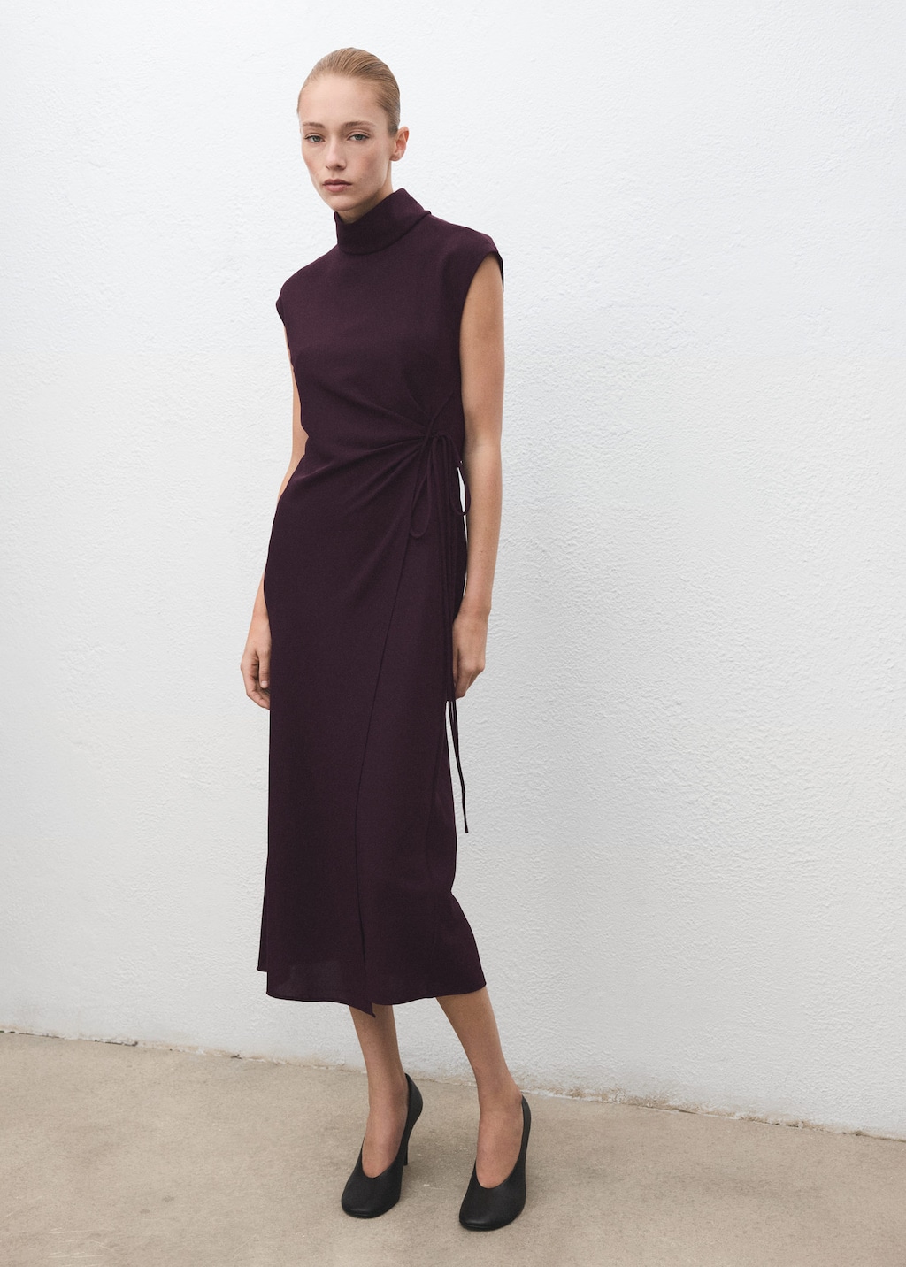 Mango Turtleneck Wrap Dress Purple