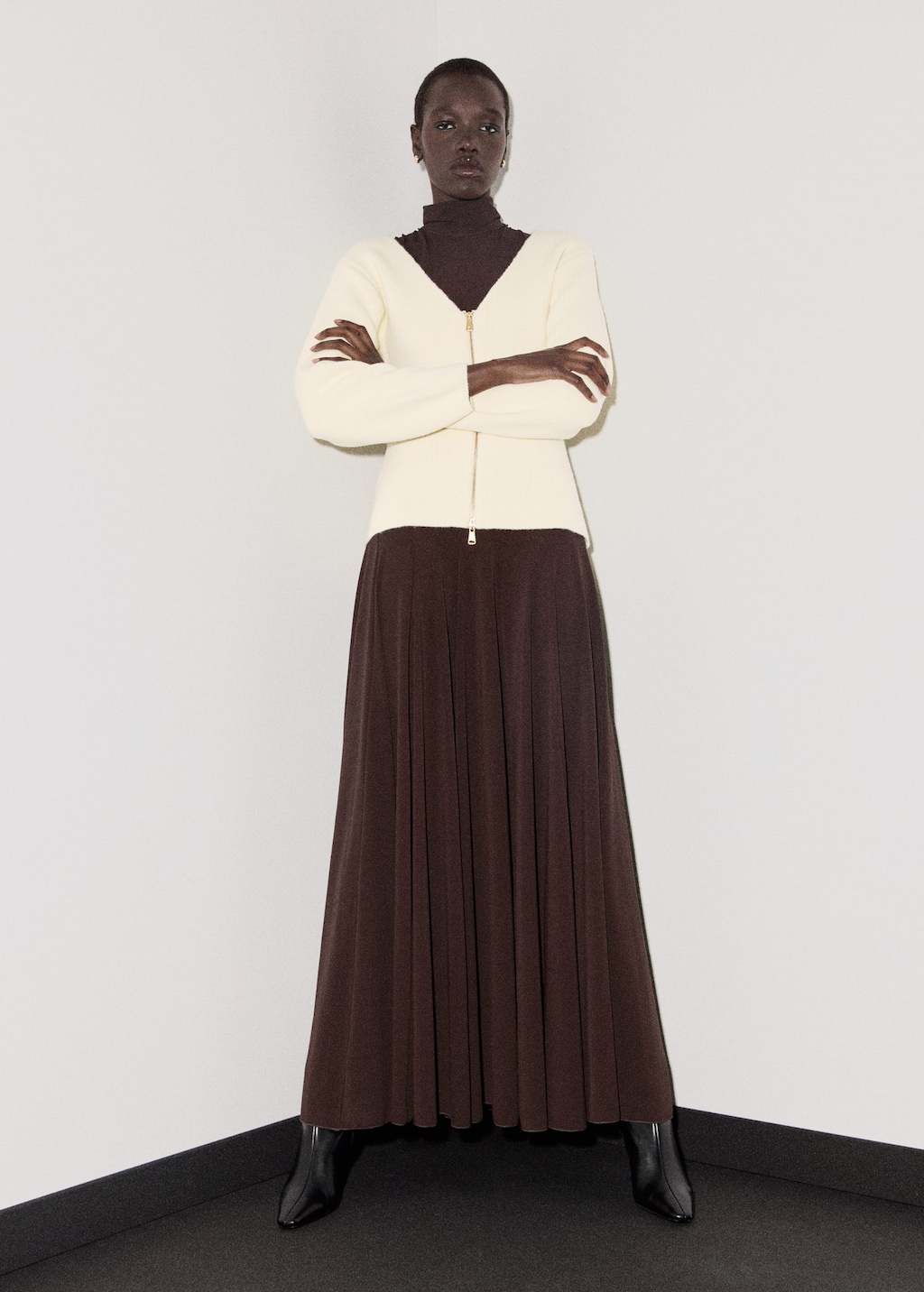Mango Knitted Jacket With Zip Ecru In Neutral