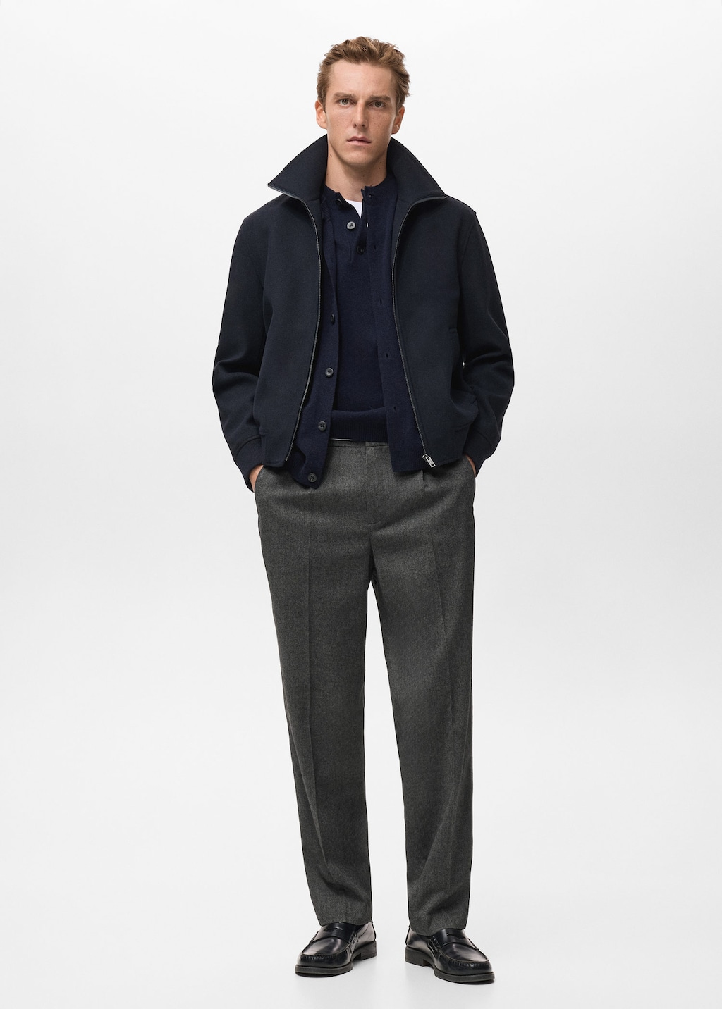 Mango Man Veste Texturée Zippée Bleu Marine - Homme - Xxl -  In Blue