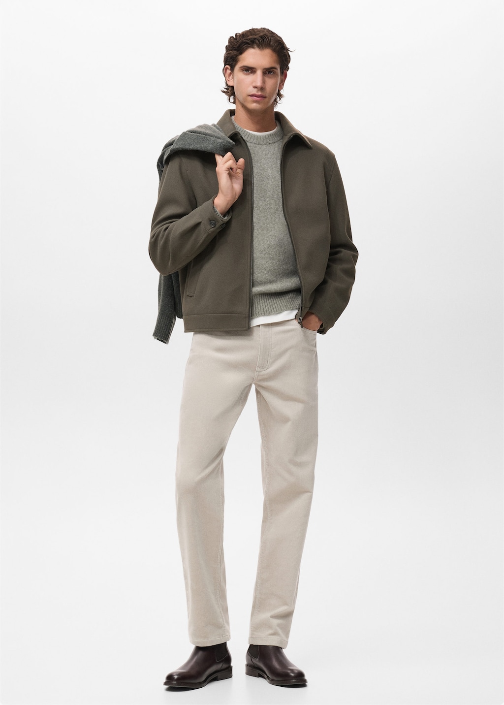 Mango Man Jacket With Zip Pockets Dark Green In Brown