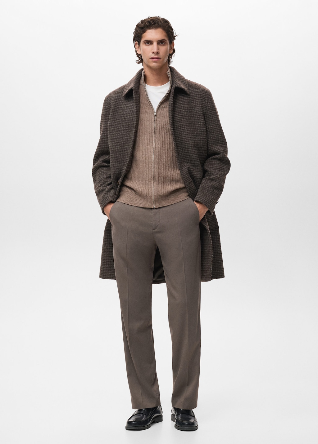 Mango Man Cardigan Maille Côtelée À Zip Marron Moyen - Homme - M -  In Brown