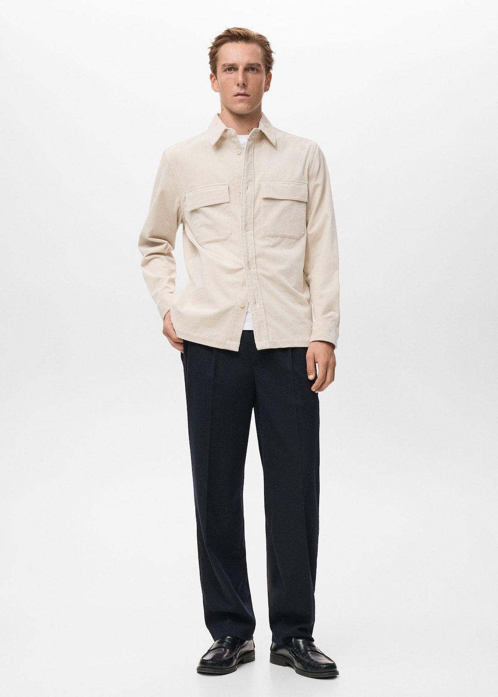 Mango Man Corduroy Overshirt With Pockets In Ecru