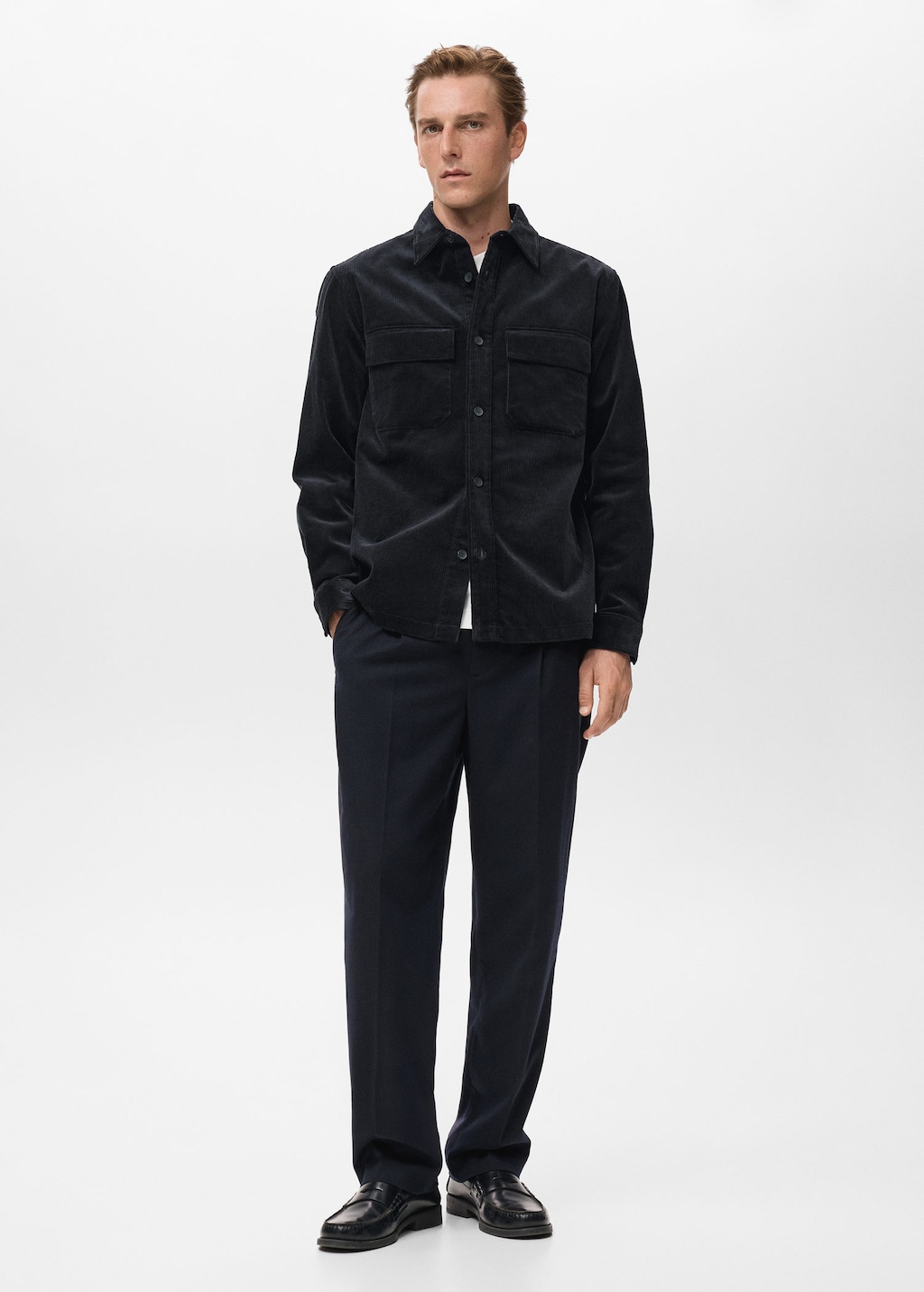 Mango Man Corduroy Overshirt With Pockets In Navy