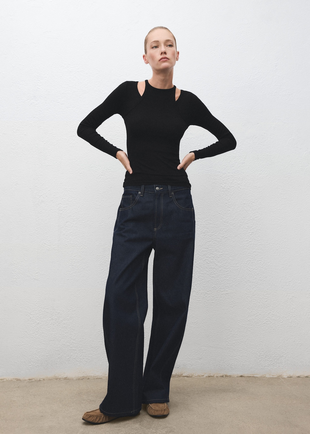 Mango Combined Ribbed T-shirt Black