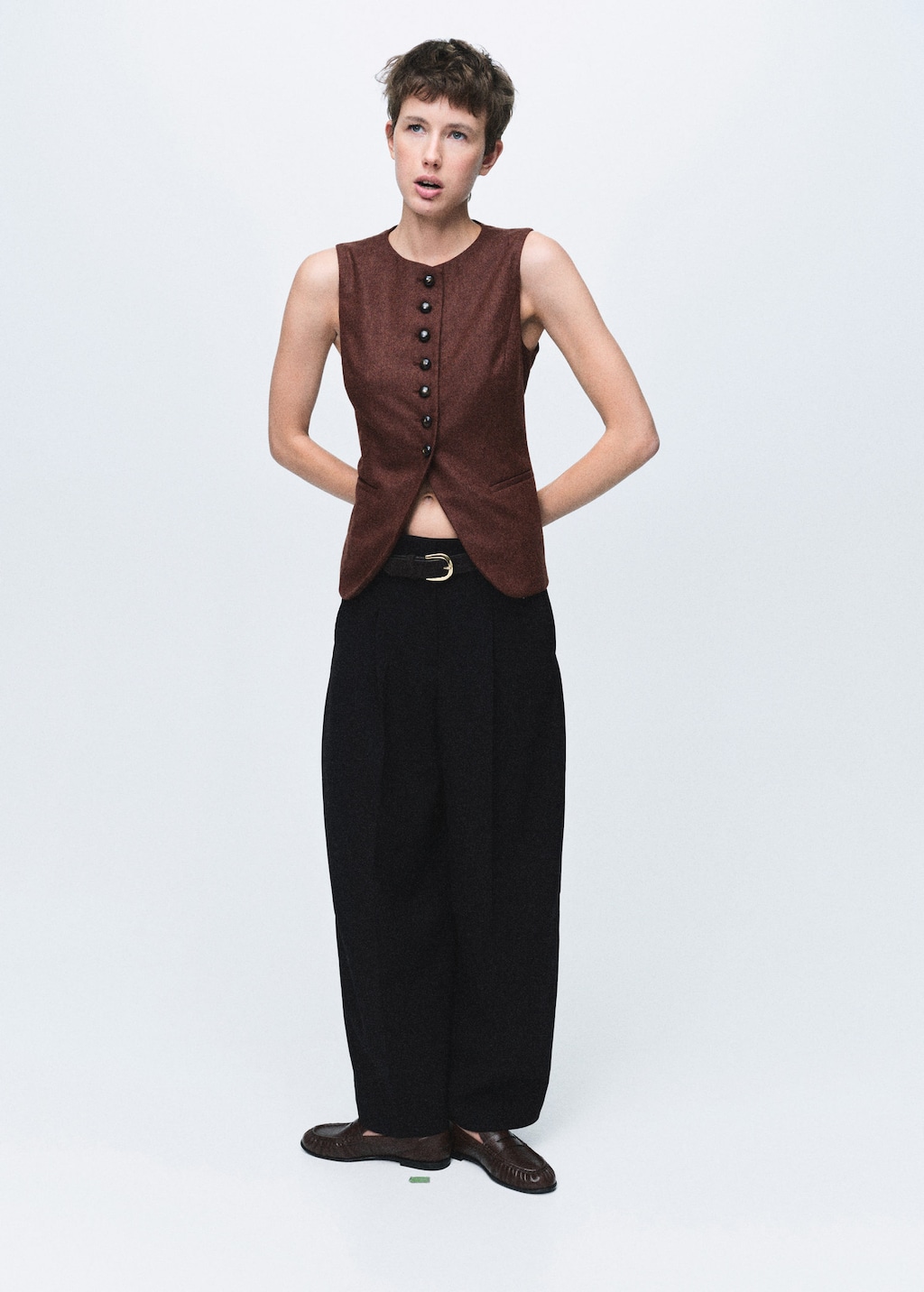 Mango Wool-blend Gilet With Buttons Tobacco Brown