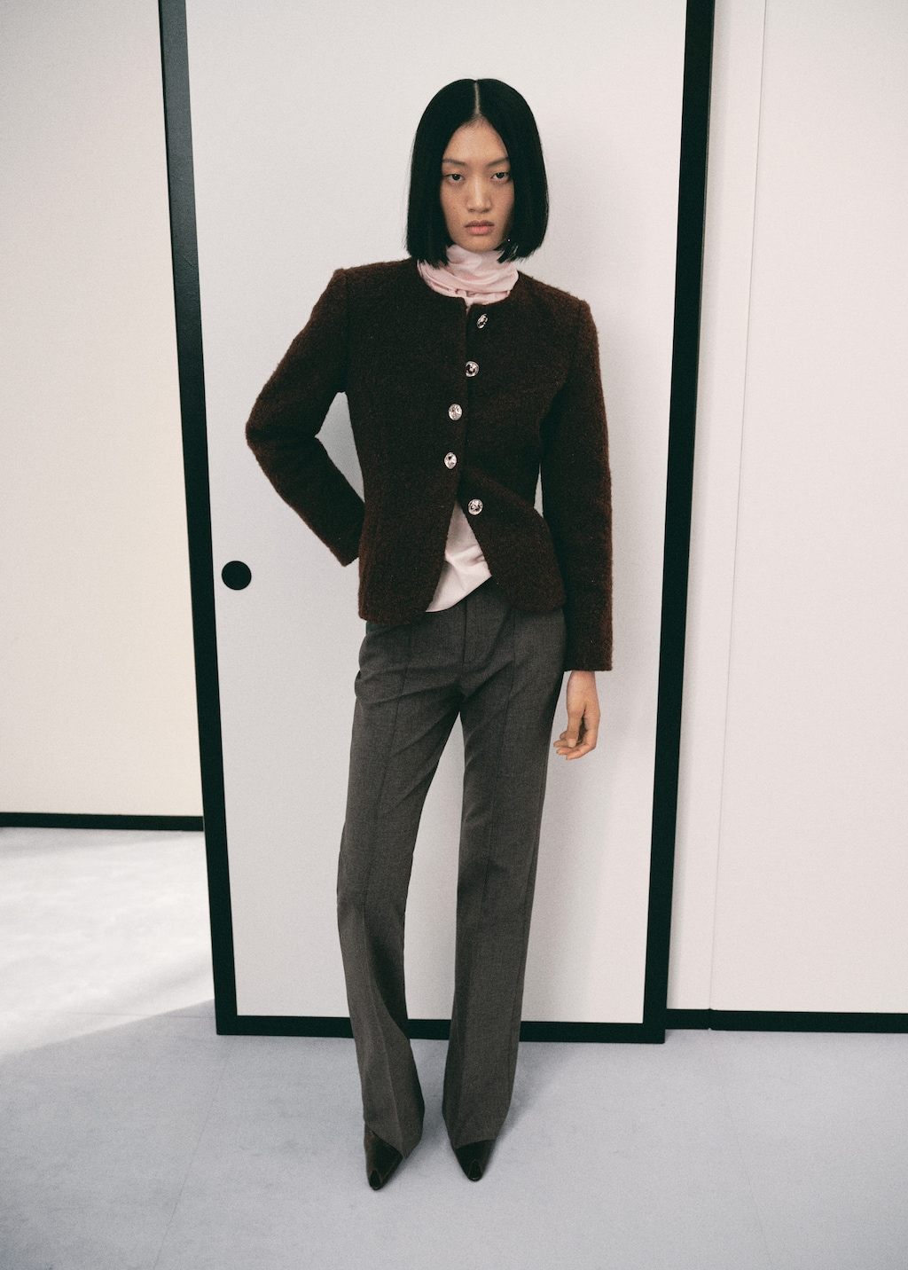 Mango Bouclé Jacket With Jewel Buttons Brown