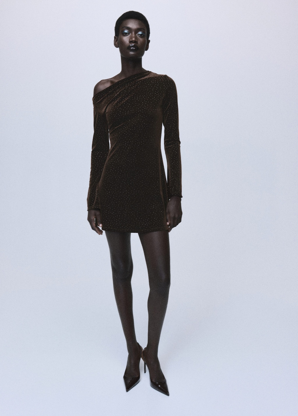 Mango Asymmetrical Velvet Dress With Shiny Details Brown