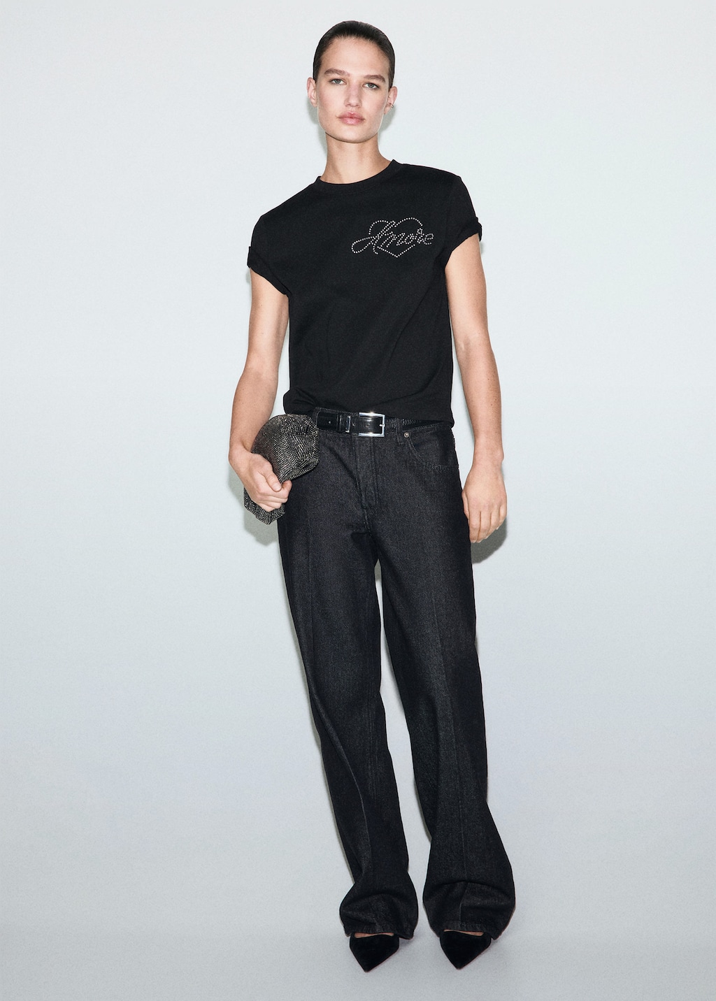 Mango T-shirt Message Strass Noir - Femme - M -  In Black