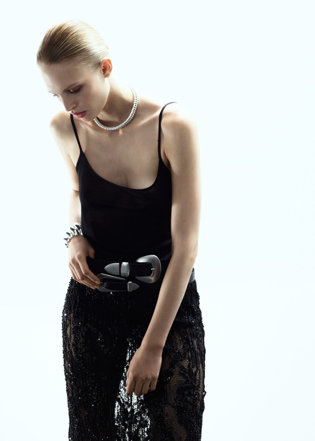 Mango Jupe À Dentelle Perles Fantaisie Noir - Femme - Xl - In Black