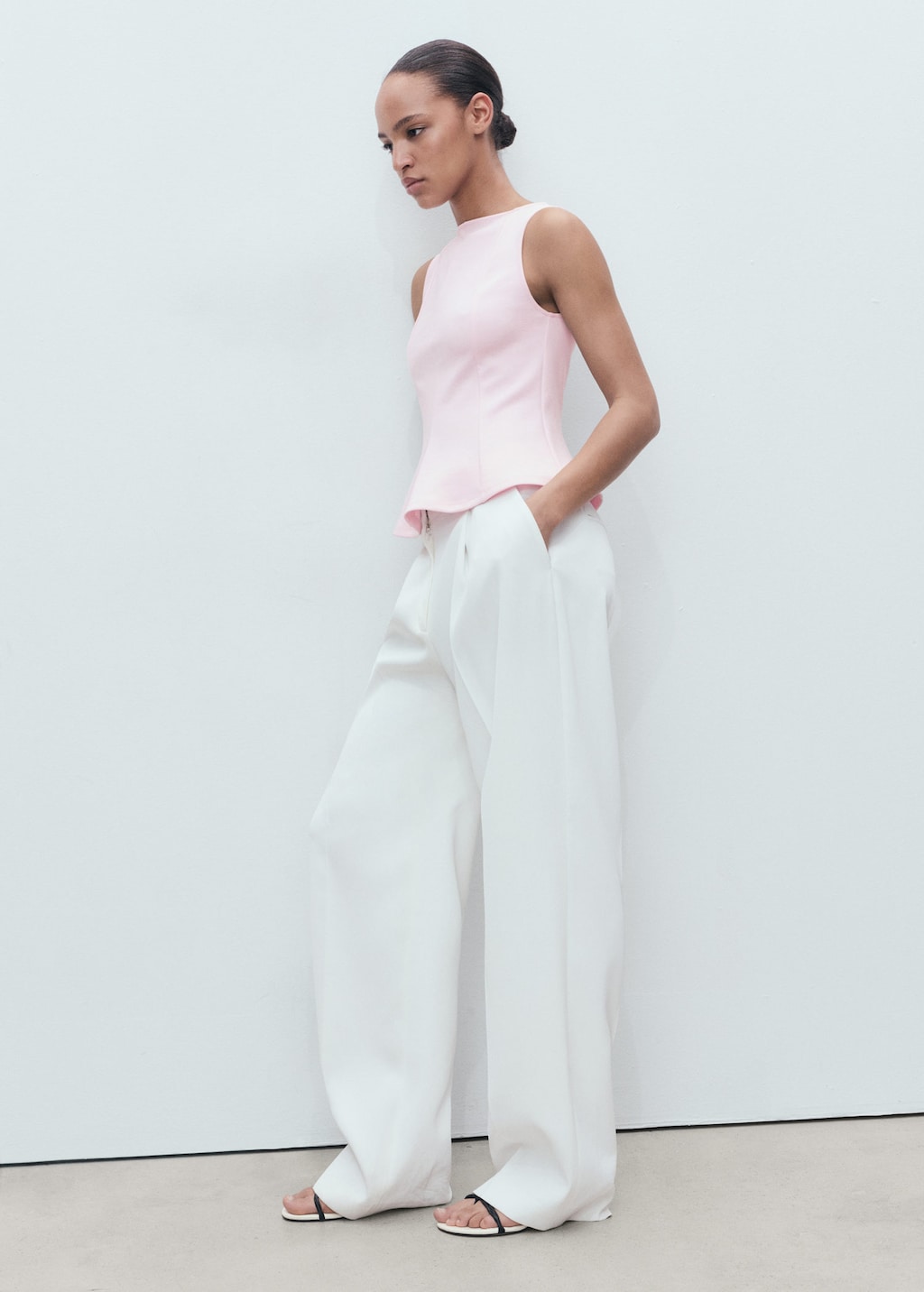 Peplum top with seam detail pastel pink - Woman - L - MANGO