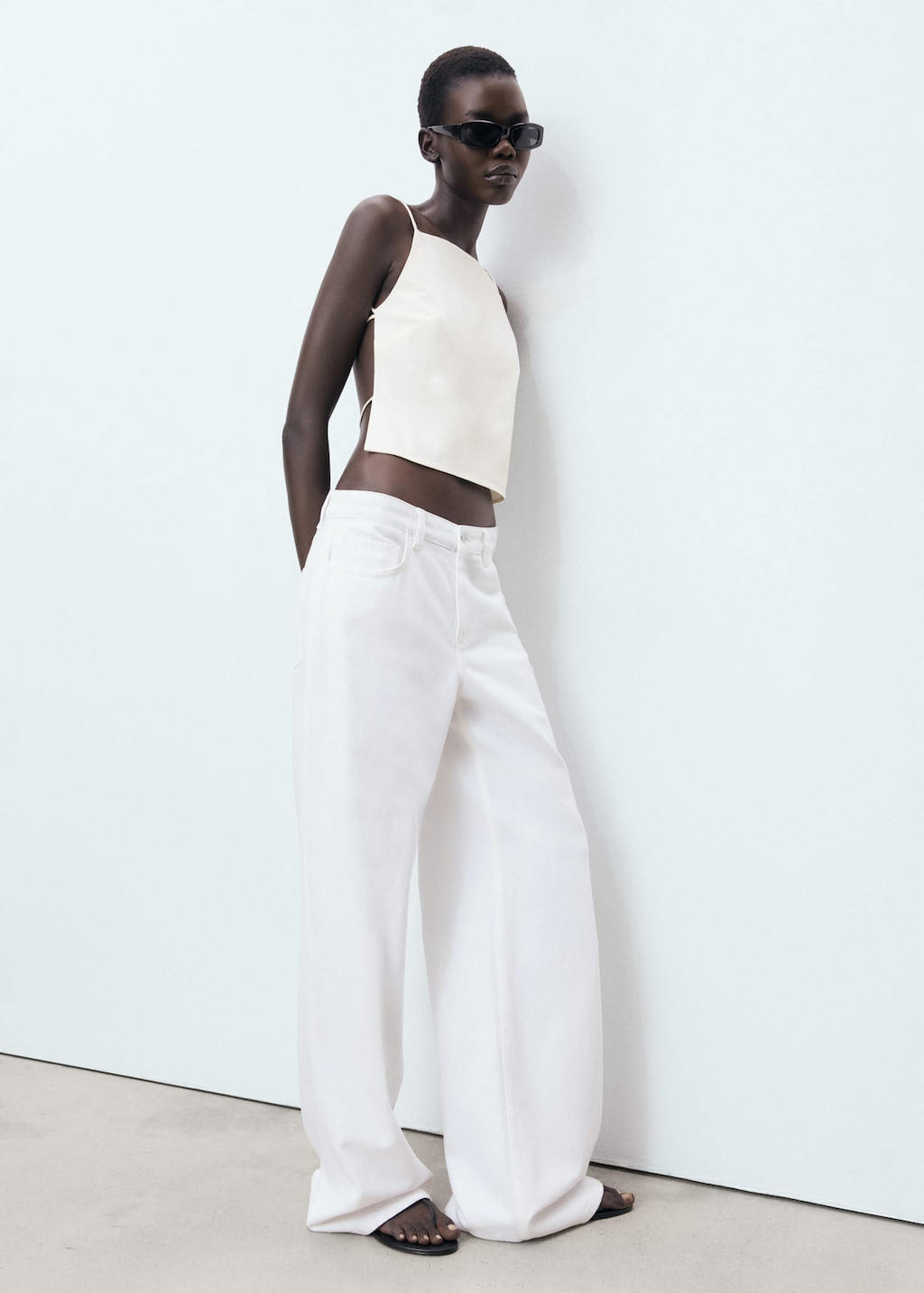 Open-back top ecru - Woman - L - MANGO