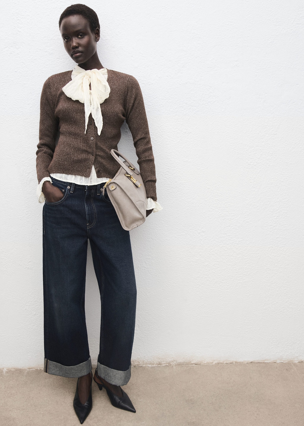 Ribbed knitted cardigan chocolate - Woman - XL - MANGO