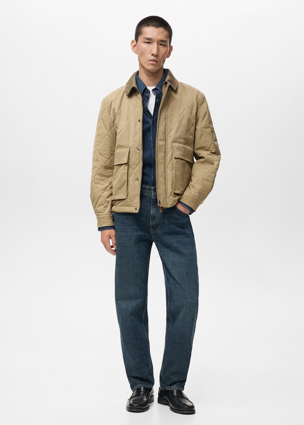 Mango Man Quilted Water Repellent Jacket Beige In Nude