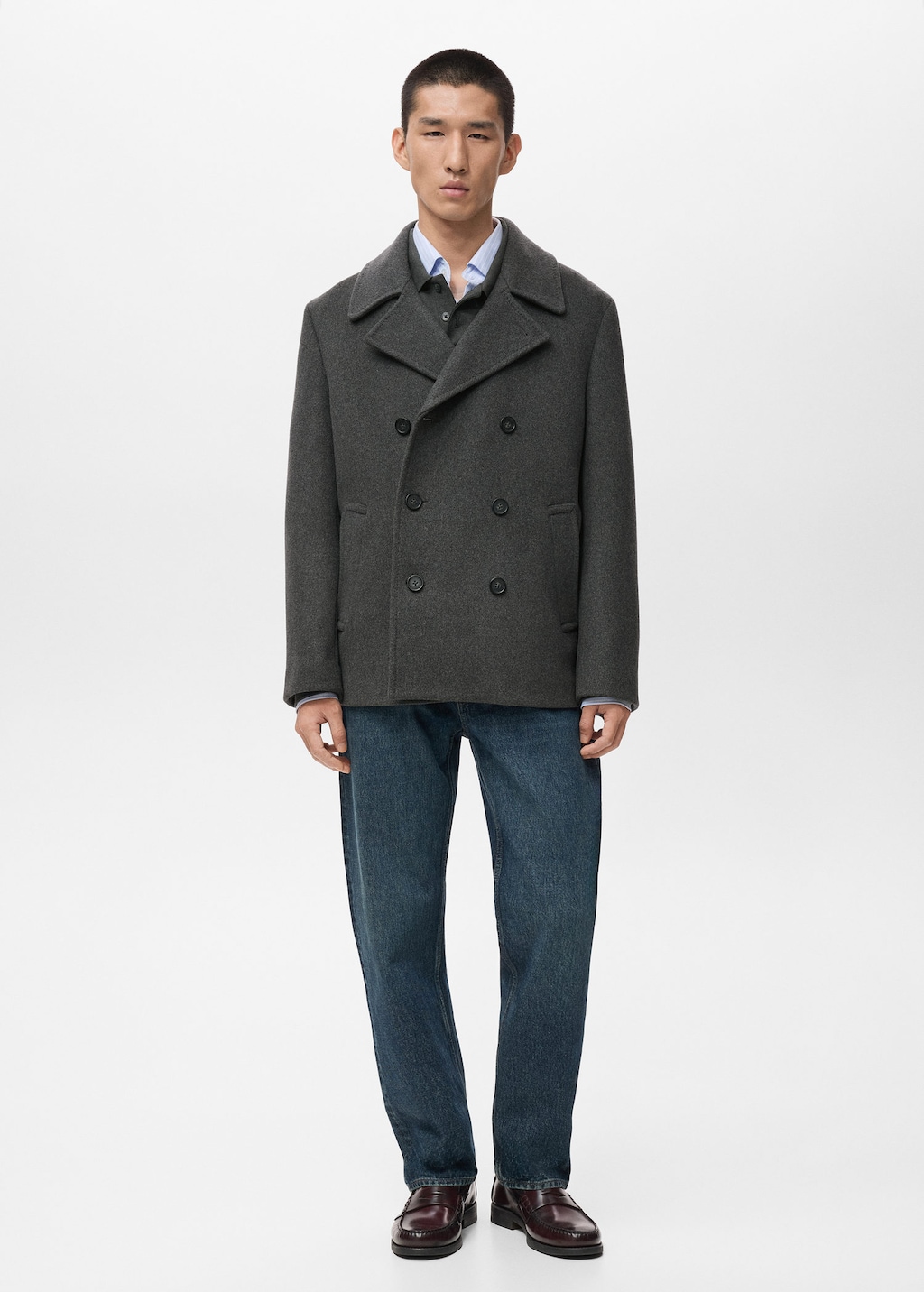 Mango Man Wool Double-breasted Coat With Buttons Grey In Gray