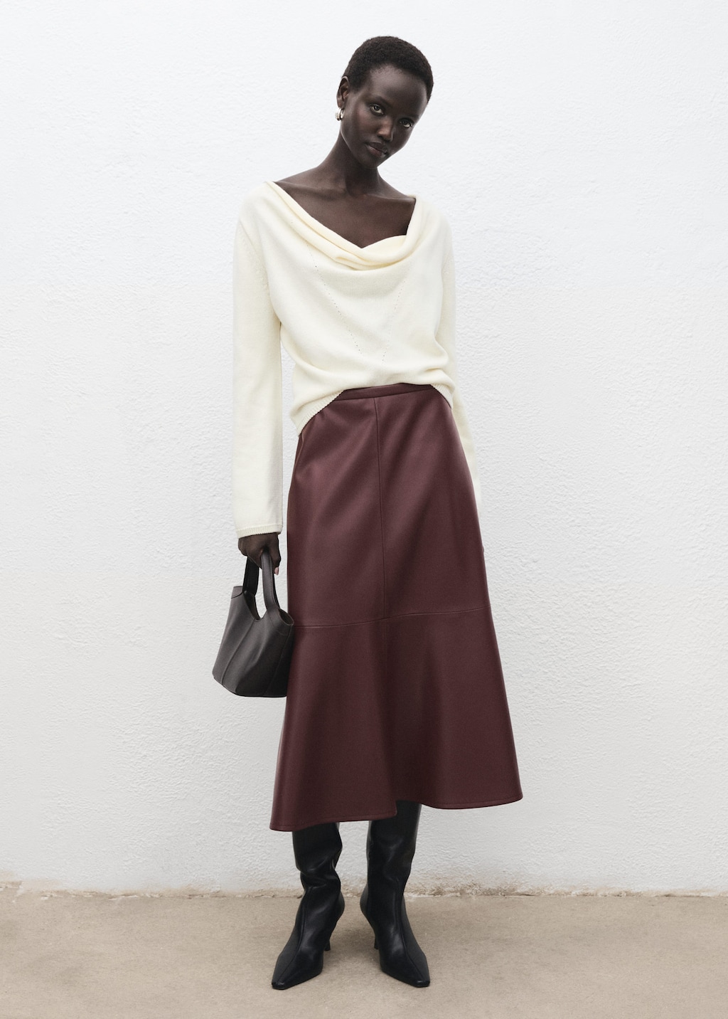 Mango Leather-effect Midi-skirt In Burgundy
