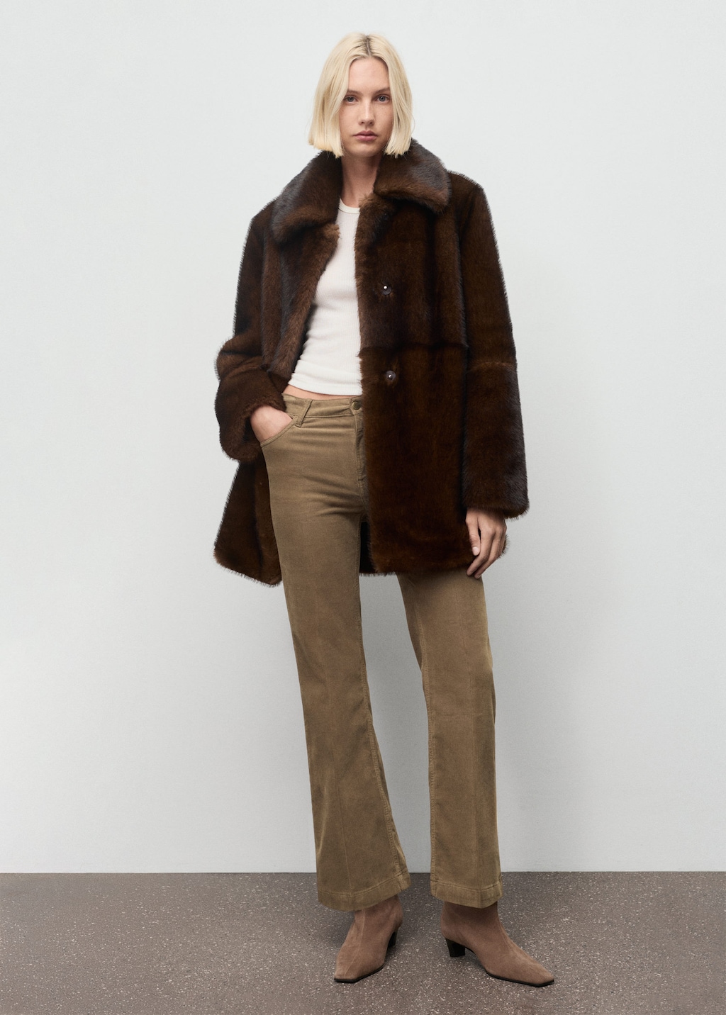 Mango Corduroy Flared Jeans Medium Brown