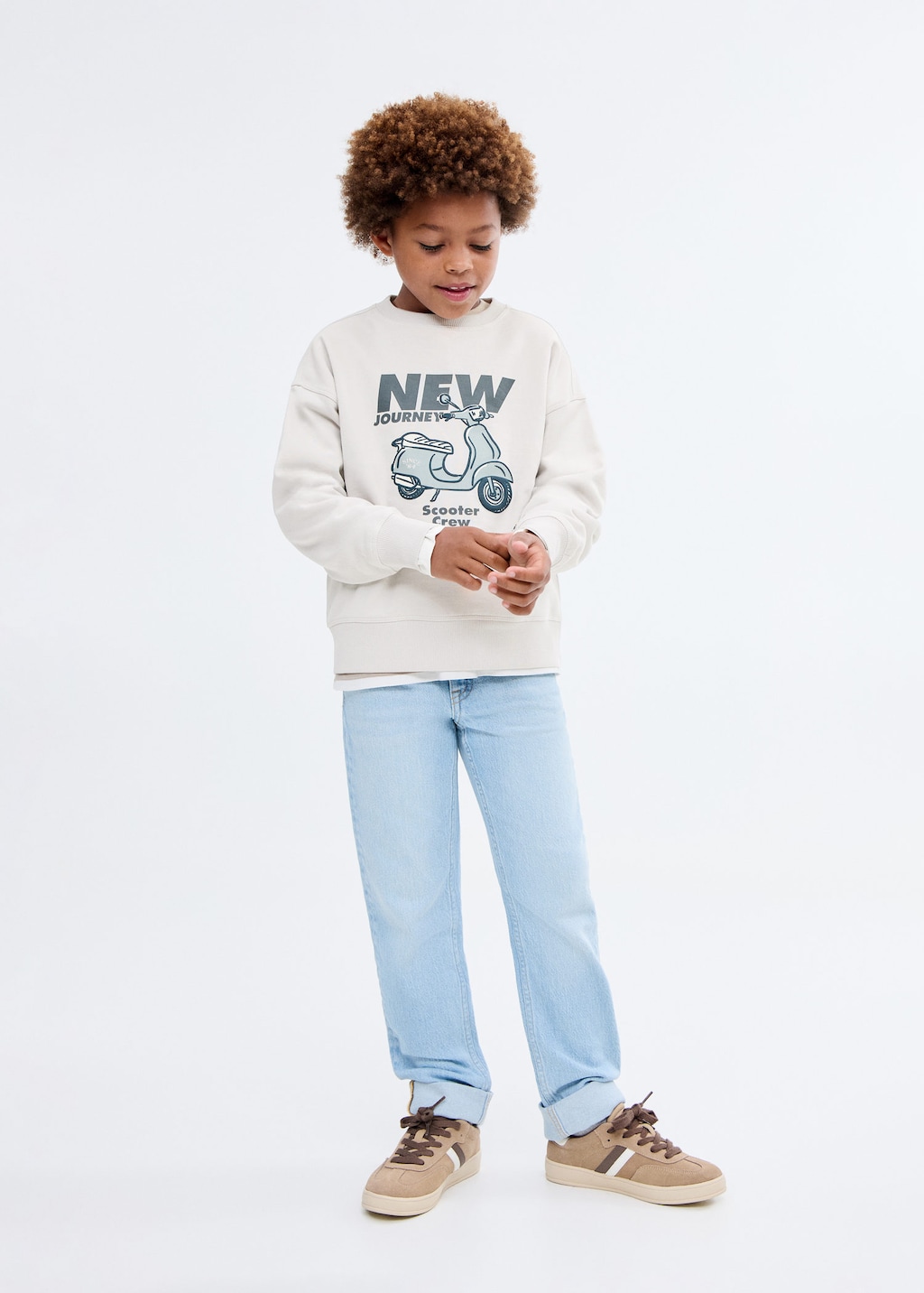 Mango Kids' Printed Cotton Sweatshirt Ice Grey In White